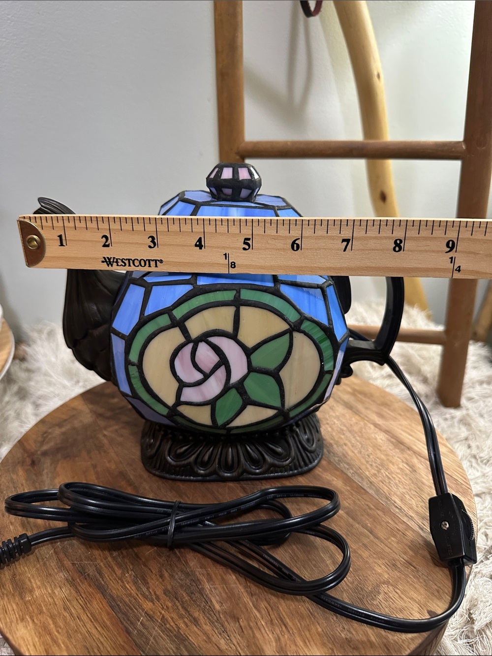 Tiffany Style Stained Glass Teapot With Flower Design Night Light Table Lamp - Picture 13 of 17
